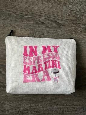 White Canvas Cosmetic Pouch 'IN MY ESPRESSO MARTINI ERA'